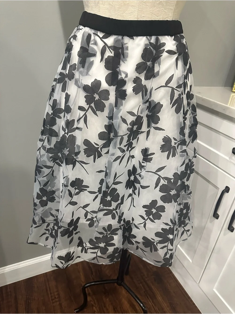 Women’s Black & White Floral A-Line Skirt and Black Cardigan Bundle Set